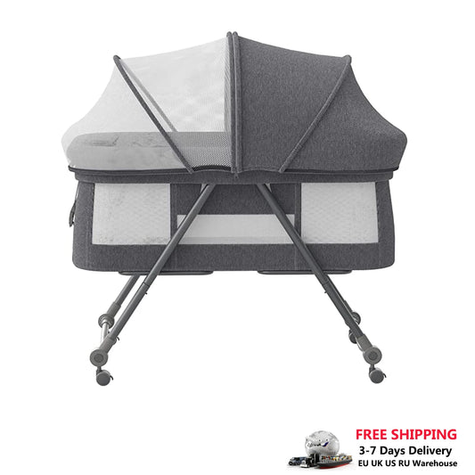UBRAVOO Grab-and-Go Baby Travel Cot with Mattress & Silent Wheels – Convertible Rocking Crib (Model XYT-001)