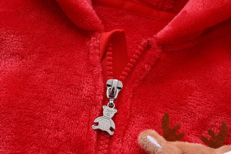 2025 Autumn Winter Newborn Baby Christmas Flannel Romper – Hooded Jumpsuit for Baby Boys & Girls (0–1 Year)