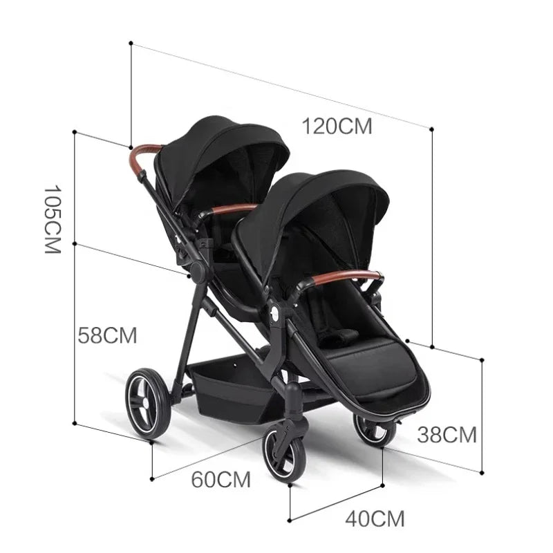 Foldable Double Seat Twin Stroller – Lightweight Portable Twin Travel Stroller, Comfortable & Multifunctional, Airplane-Boarding Friendly