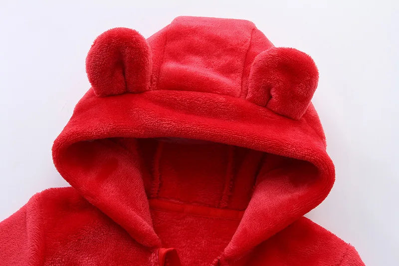 2025 Autumn Winter Newborn Baby Christmas Flannel Romper – Hooded Jumpsuit for Baby Boys & Girls (0–1 Year)