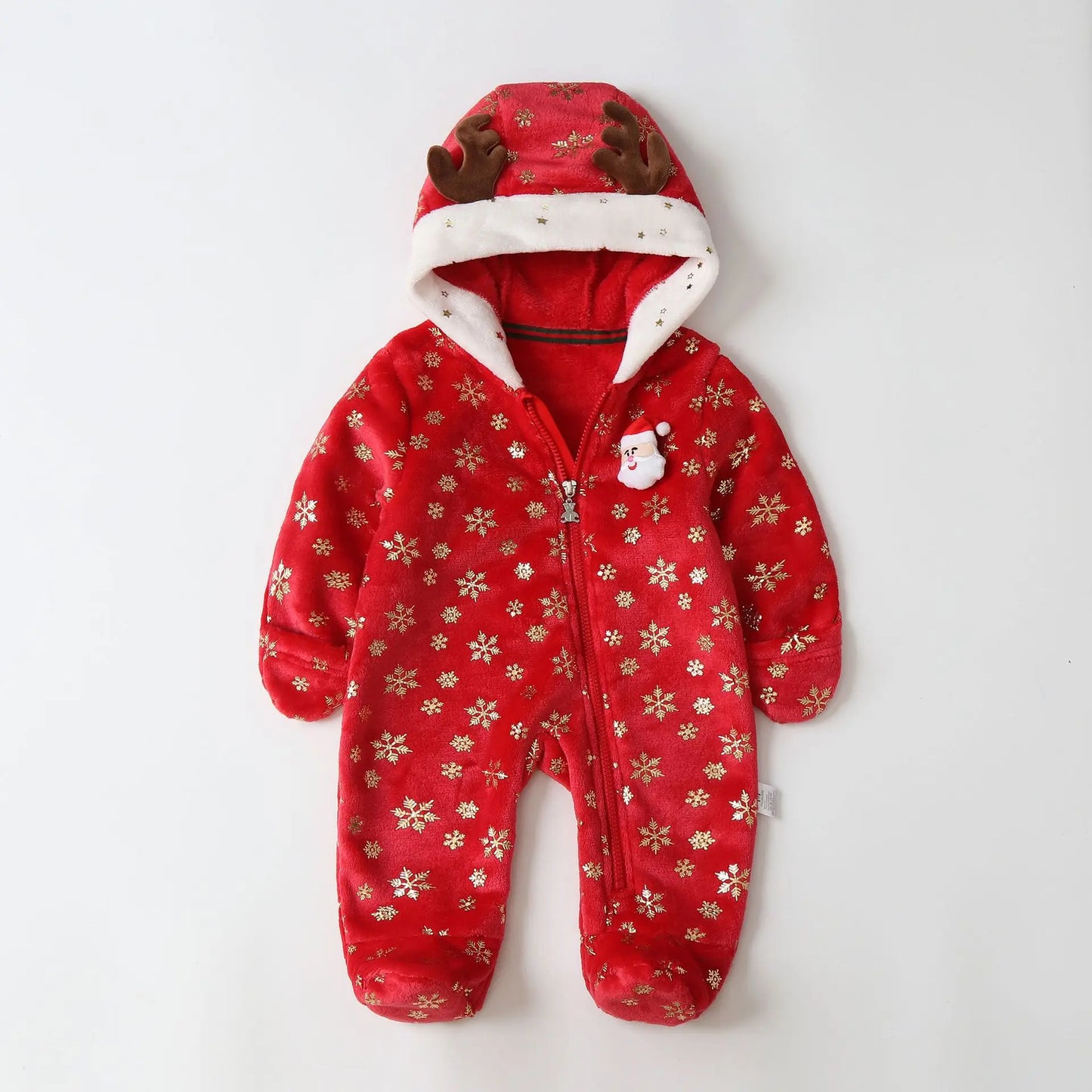 2025 Autumn Winter Newborn Baby Christmas Flannel Romper – Hooded Jumpsuit for Baby Boys & Girls (0–1 Year)