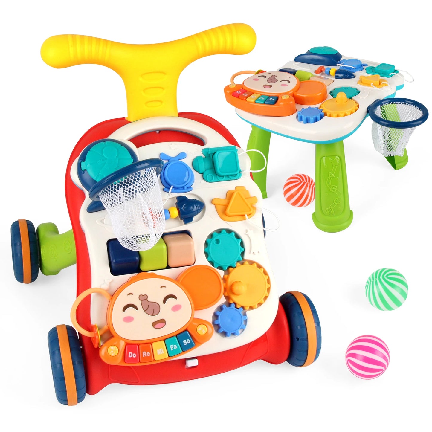 Baby Cartoon Push Walker Toy with Music & Drawing Board – Multifunction Learning Activity Walker for Infants 6–15 Months