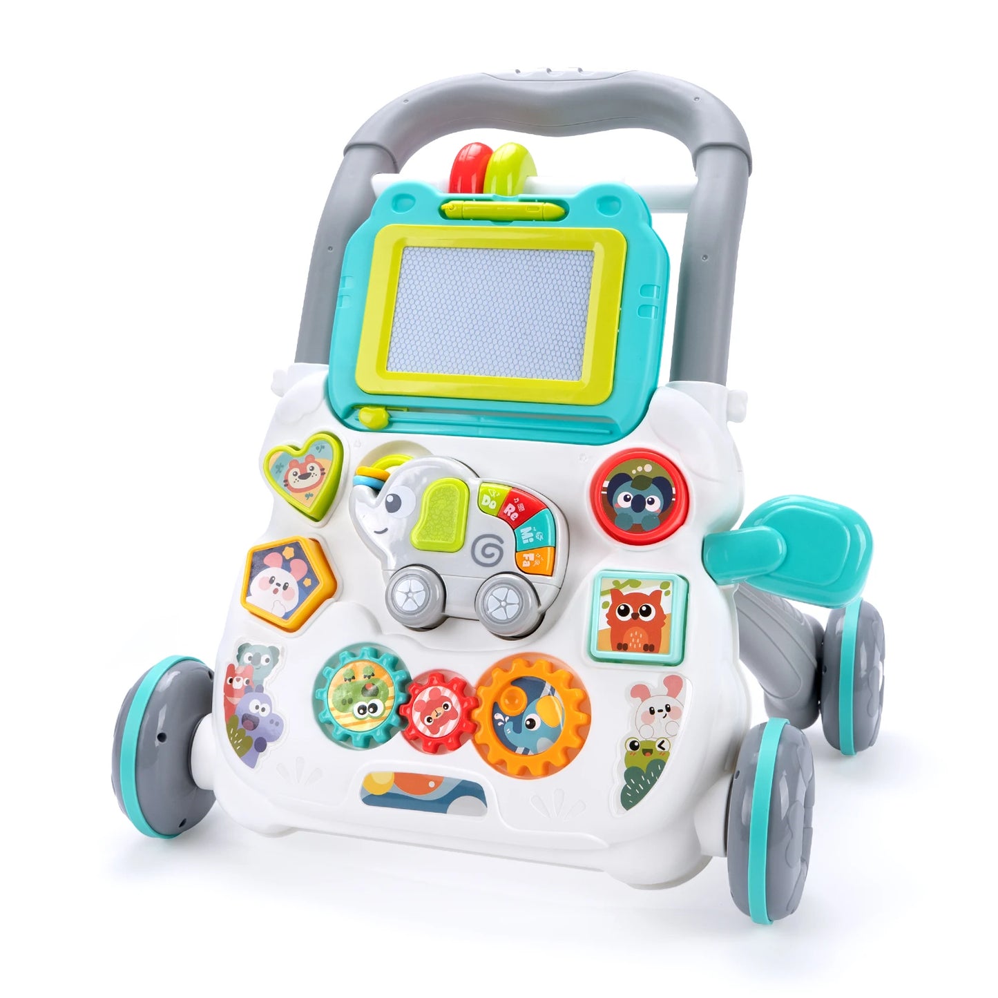 Baby Cartoon Push Walker Toy with Music & Drawing Board – Multifunction Learning Activity Walker for Infants 6–15 Months
