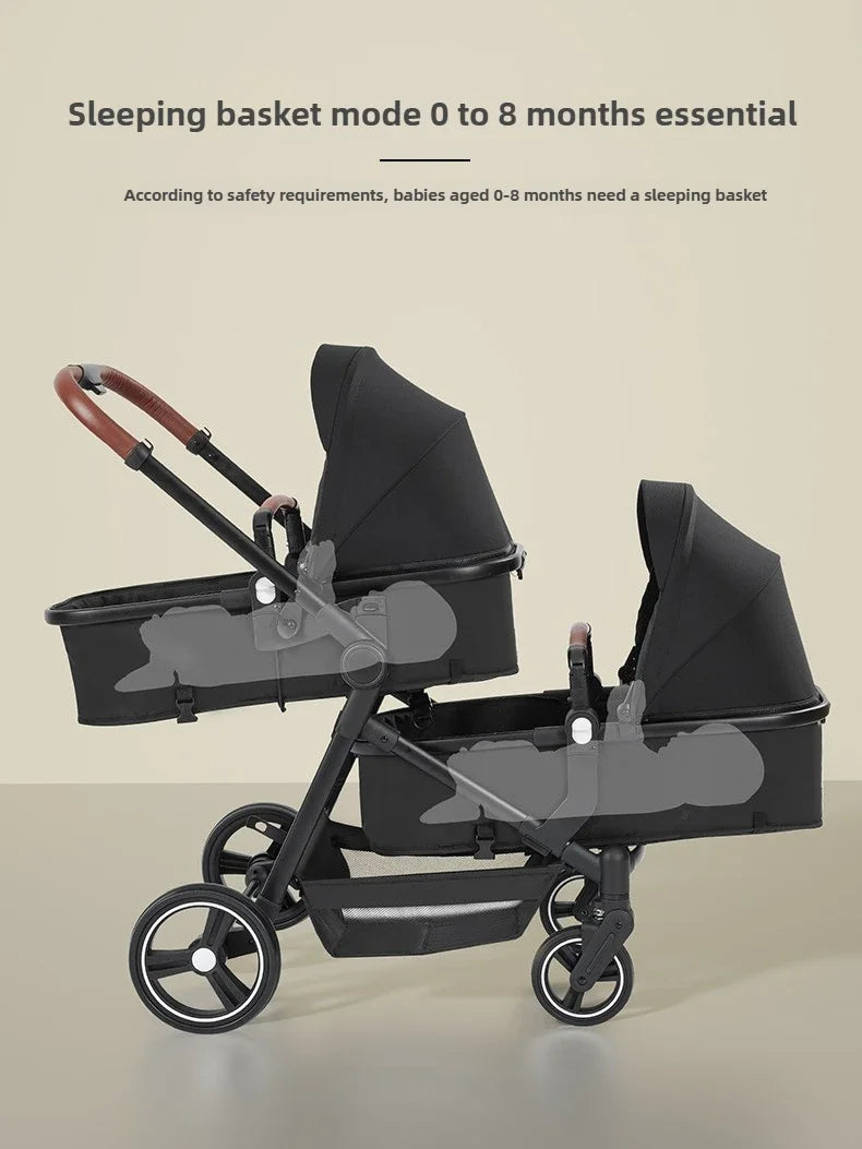 Foldable Double Seat Twin Stroller – Lightweight Portable Twin Travel Stroller, Comfortable & Multifunctional, Airplane-Boarding Friendly