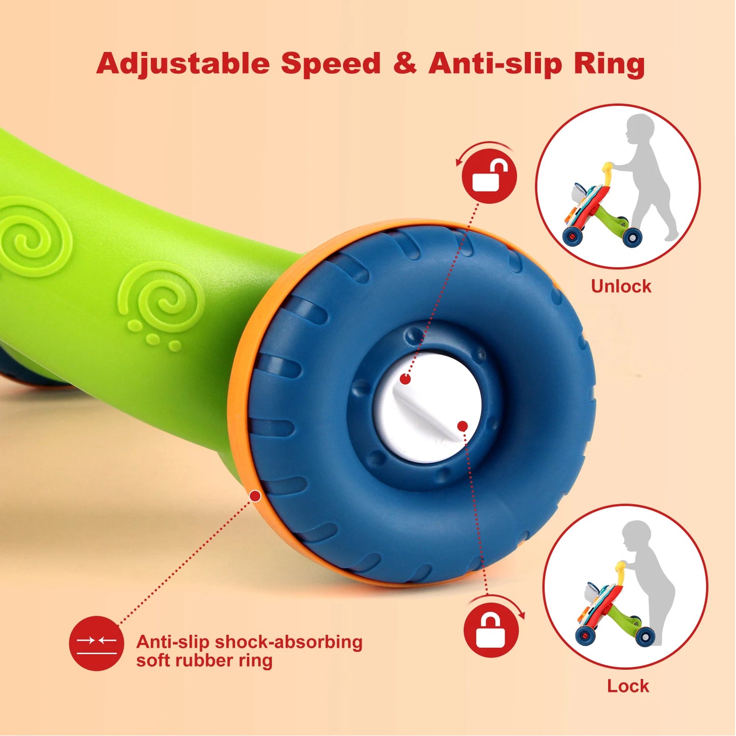 Baby Cartoon Push Walker Toy with Music & Drawing Board – Multifunction Learning Activity Walker for Infants 6–15 Months