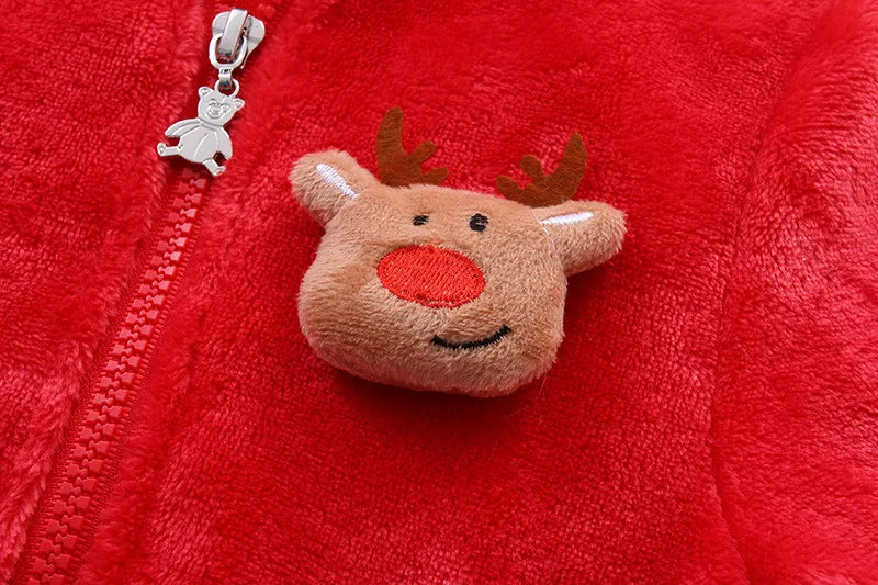 2025 Autumn Winter Newborn Baby Christmas Flannel Romper – Hooded Jumpsuit for Baby Boys & Girls (0–1 Year)