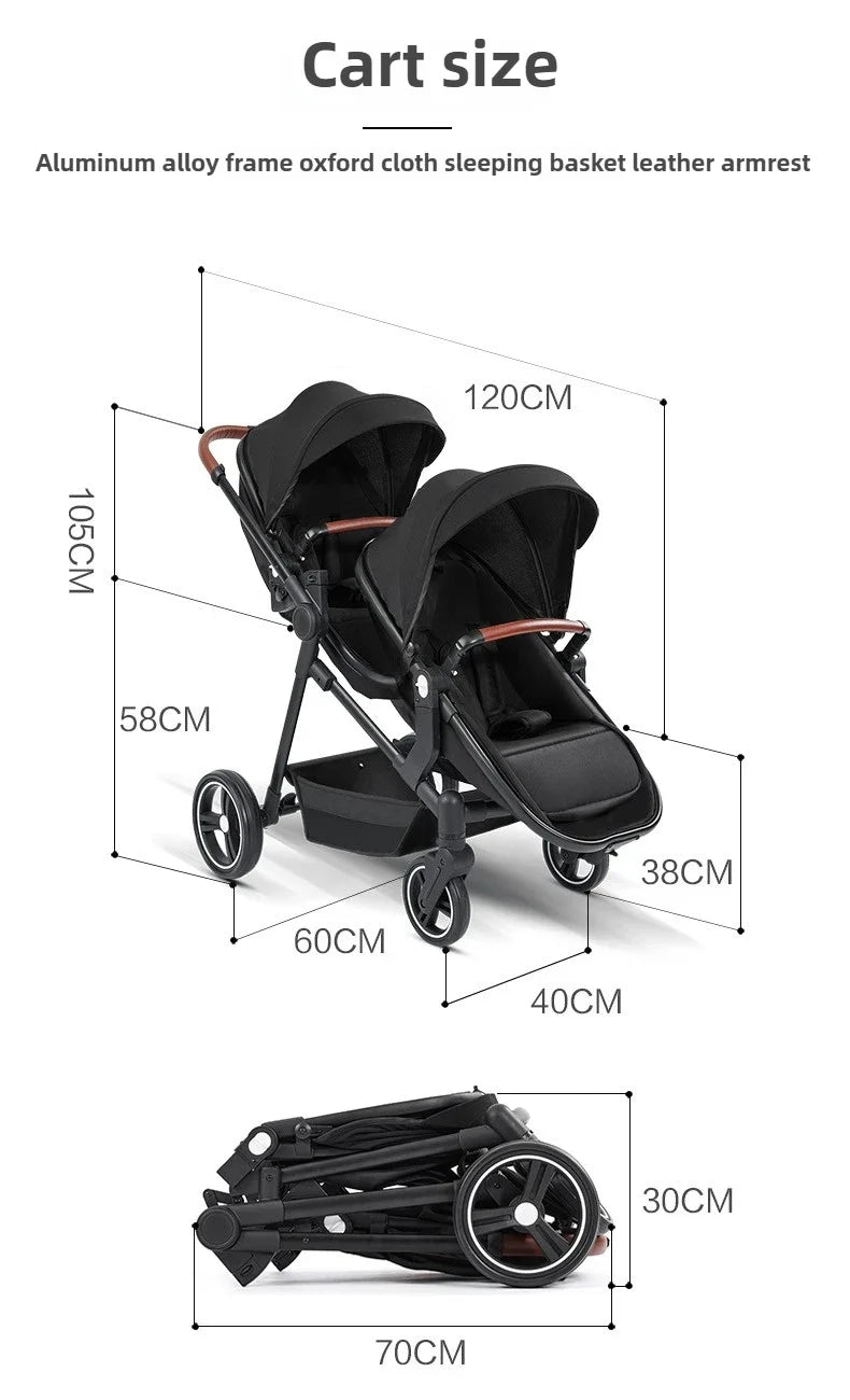 Foldable Double Seat Twin Stroller – Lightweight Portable Twin Travel Stroller, Comfortable & Multifunctional, Airplane-Boarding Friendly