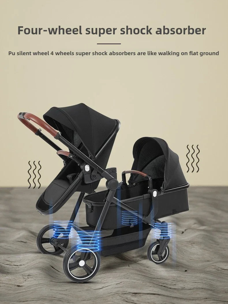 Foldable Double Seat Twin Stroller – Lightweight Portable Twin Travel Stroller, Comfortable & Multifunctional, Airplane-Boarding Friendly