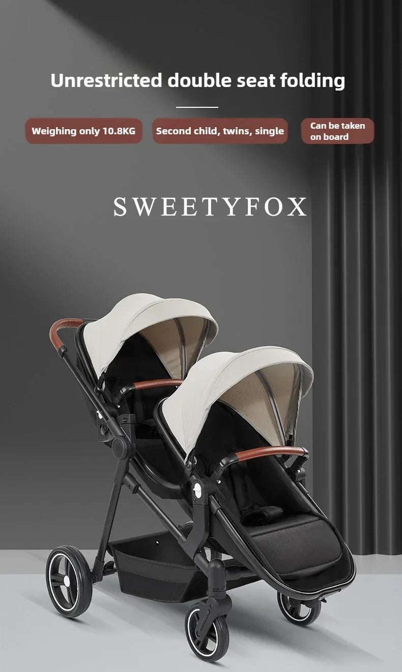 Foldable Double Seat Twin Stroller – Lightweight Portable Twin Travel Stroller, Comfortable & Multifunctional, Airplane-Boarding Friendly