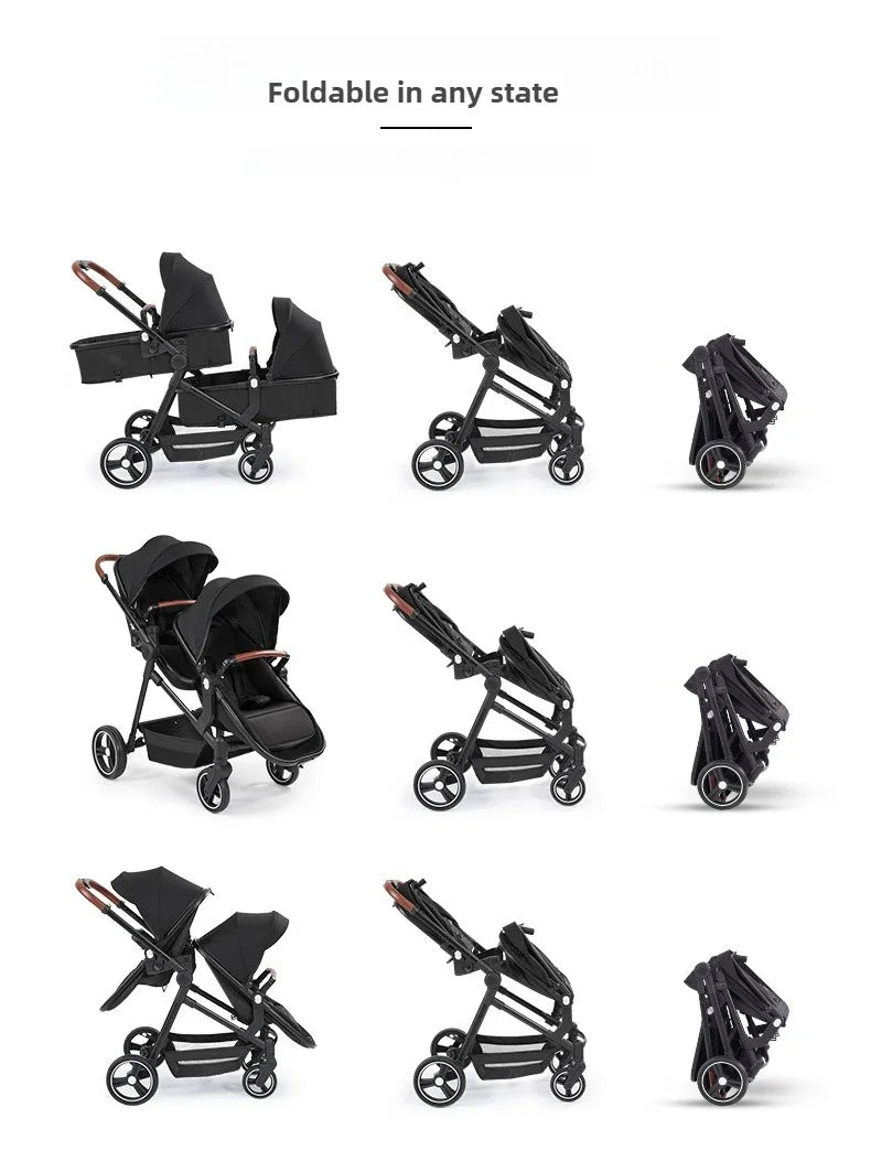 Foldable Double Seat Twin Stroller – Lightweight Portable Twin Travel Stroller, Comfortable & Multifunctional, Airplane-Boarding Friendly