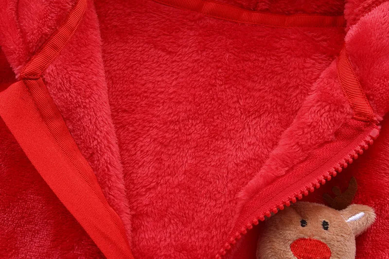 2025 Autumn Winter Newborn Baby Christmas Flannel Romper – Hooded Jumpsuit for Baby Boys & Girls (0–1 Year)