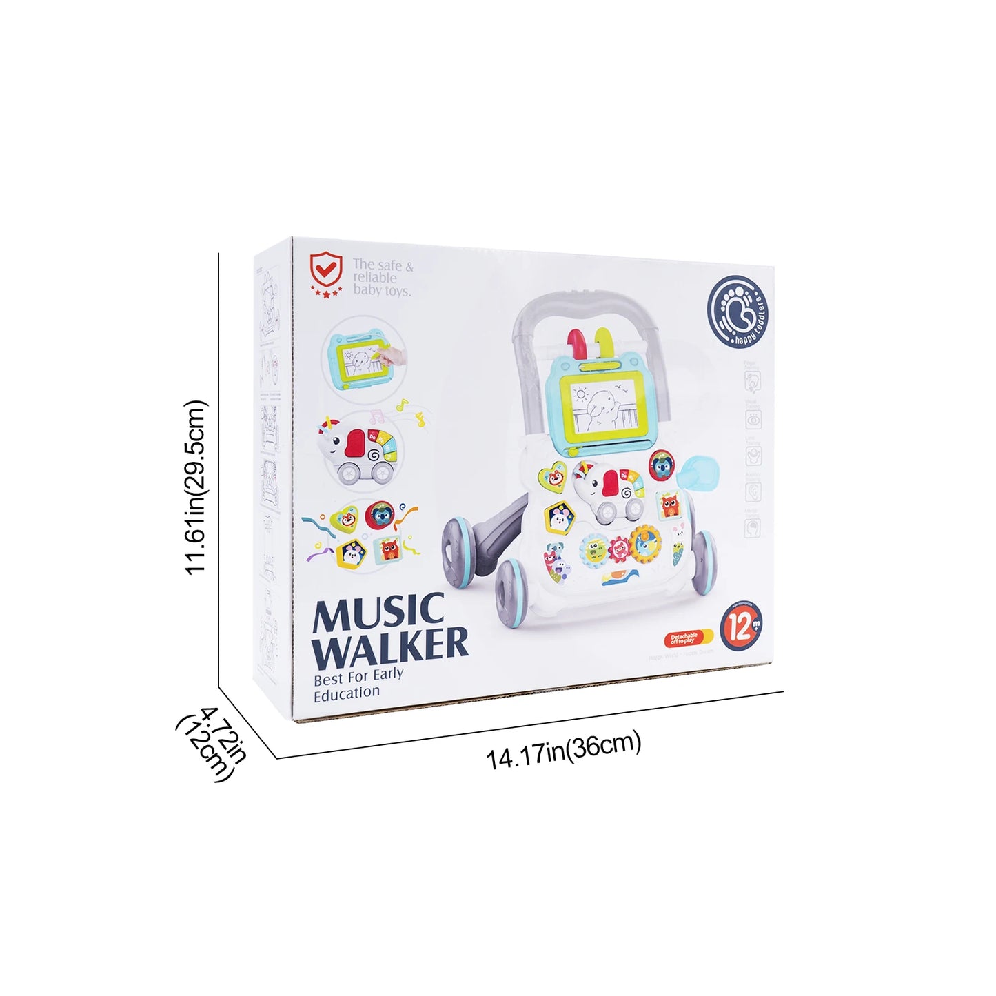 Baby Cartoon Push Walker Toy with Music & Drawing Board – Multifunction Learning Activity Walker for Infants 6–15 Months